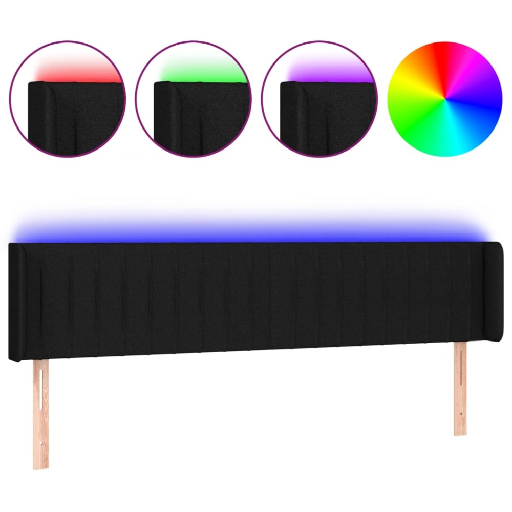 vidaXL Tăblie de pat cu LED, negru, 203x16x78/88 cm, textil