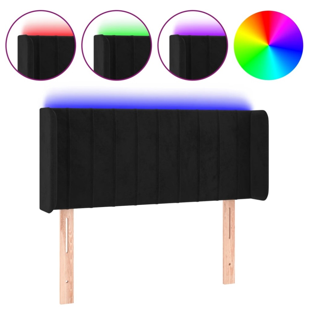 vidaXL Tăblie de pat cu LED, negru, 93x16x78/88 cm, catifea