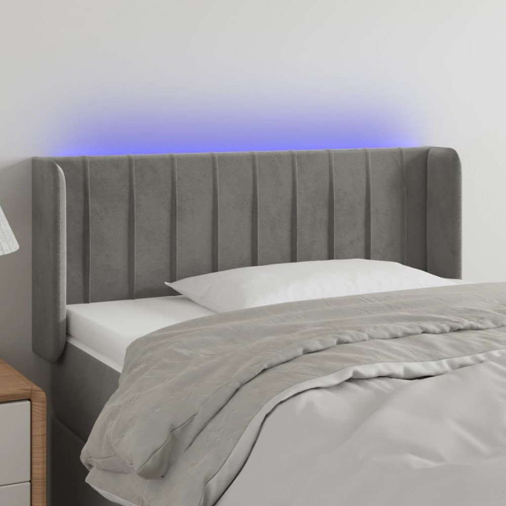vidaXL Tăblie de pat cu LED, gri deschis, 103x16x78/88 cm, catifea
