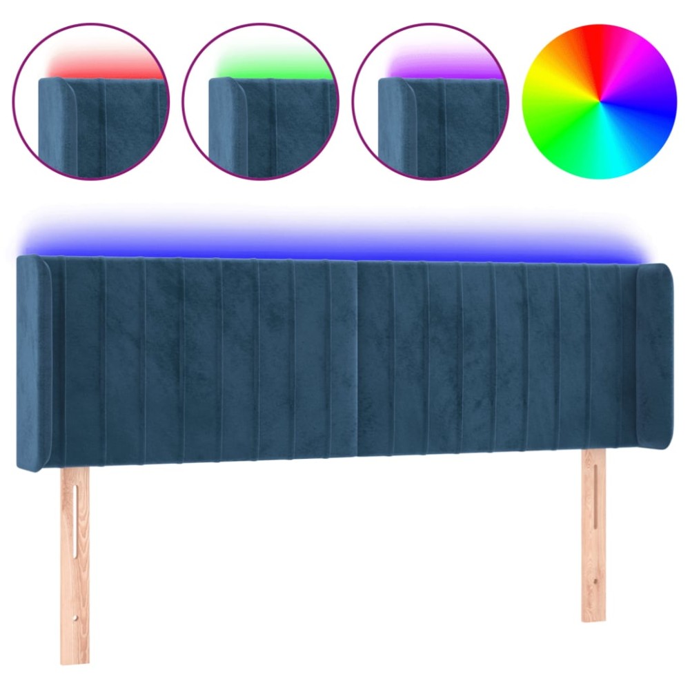 vidaXL Tăblie de pat cu LED, albastru închis, 147x16x78/88 cm, catifea