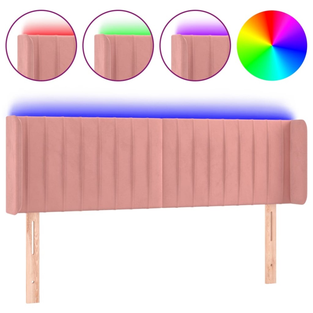 vidaXL Tăblie de pat cu LED, roz, 147x16x78/88 cm, catifea
