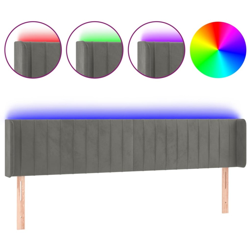 vidaXL Tăblie de pat cu LED, gri deschis, 183x16x78/88 cm, catifea