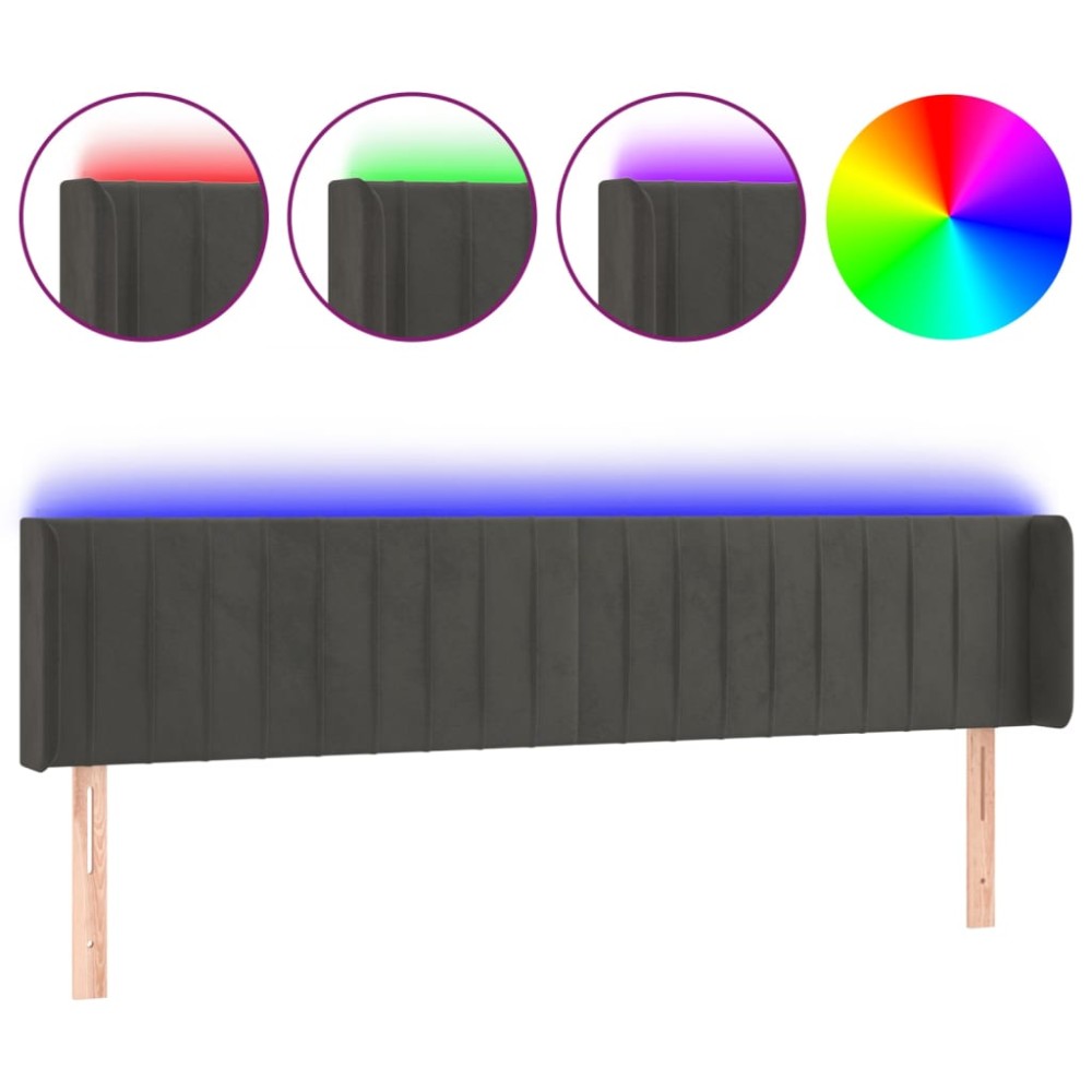 vidaXL Tăblie de pat cu LED gri închis 183x16x78/88 cm catifea
