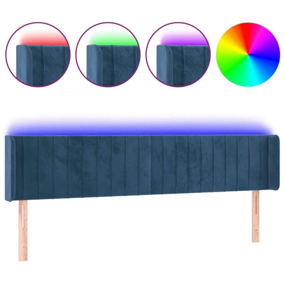 vidaXL Tăblie de pat cu LED, albastru închis, 183x16x78/88 cm, catifea