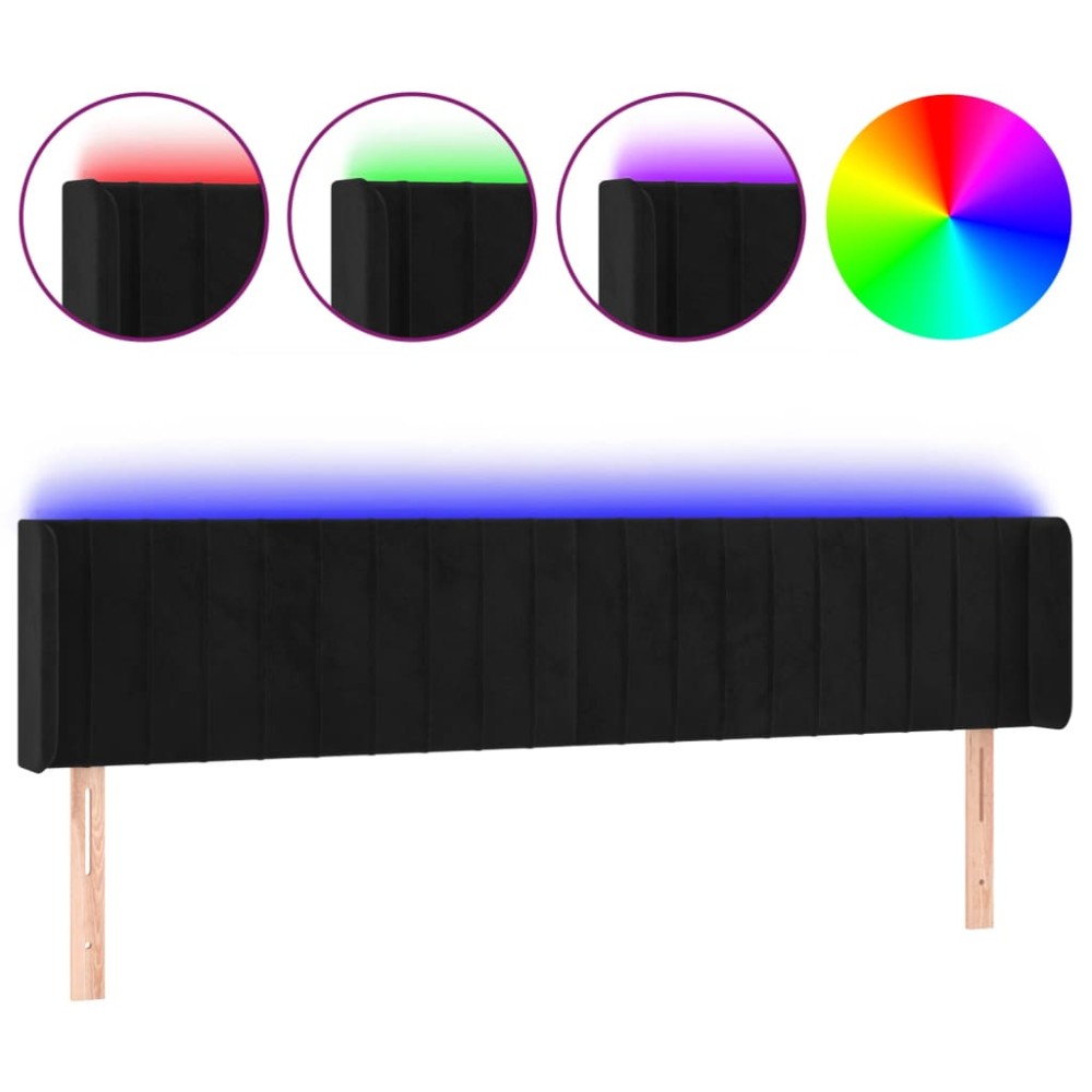 vidaXL Tăblie de pat cu LED, negru, 203x16x78/88 cm, catifea