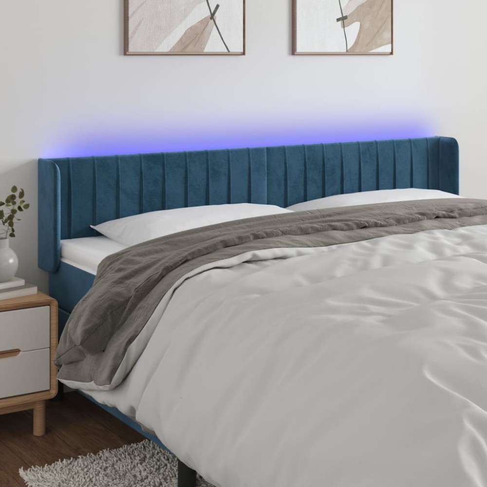 vidaXL Tăblie de pat cu LED, albastru închis, 203x16x78/88 cm, catifea
