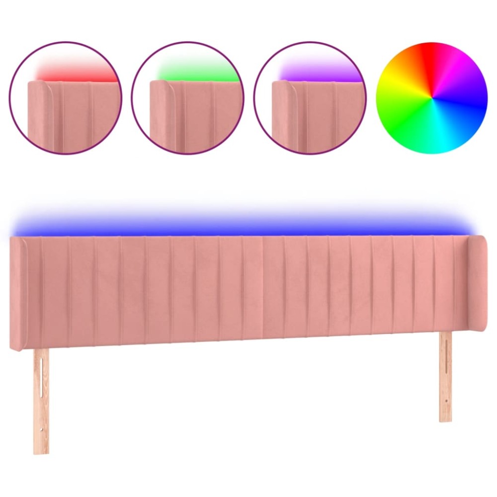 vidaXL Tăblie de pat cu LED, roz, 203x16x78/88 cm, catifea