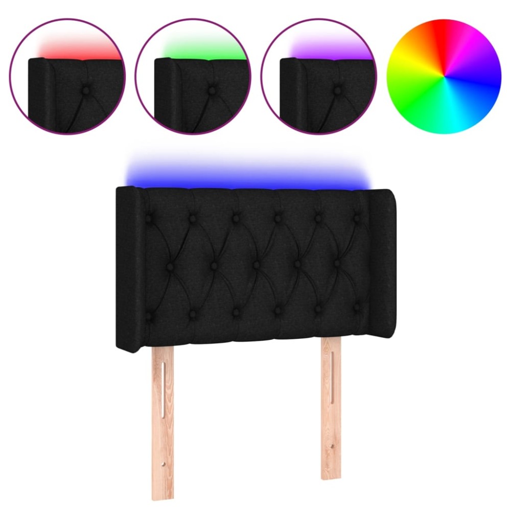 vidaXL Tăblie de pat cu LED, negru, 83x16x78/88 cm, textil