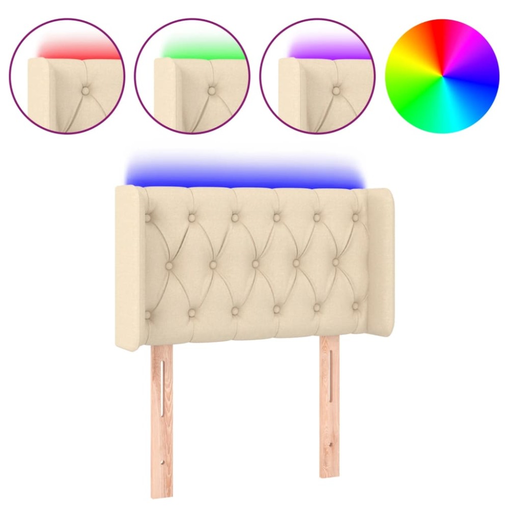vidaXL Tăblie de pat cu LED, crem, 83x16x78/88 cm, textil