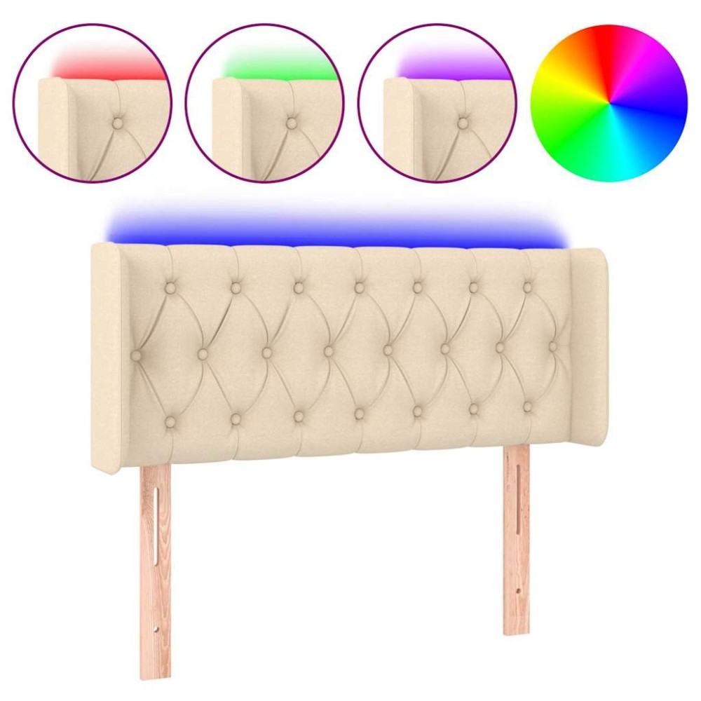 vidaXL Tăblie de pat cu LED, crem, 103x16x78/88 cm, textil