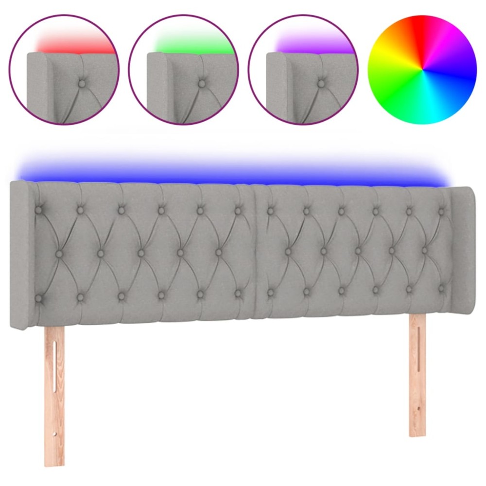vidaXL Tăblie de pat cu LED, gri deschis, 147x16x78/88 cm, textil