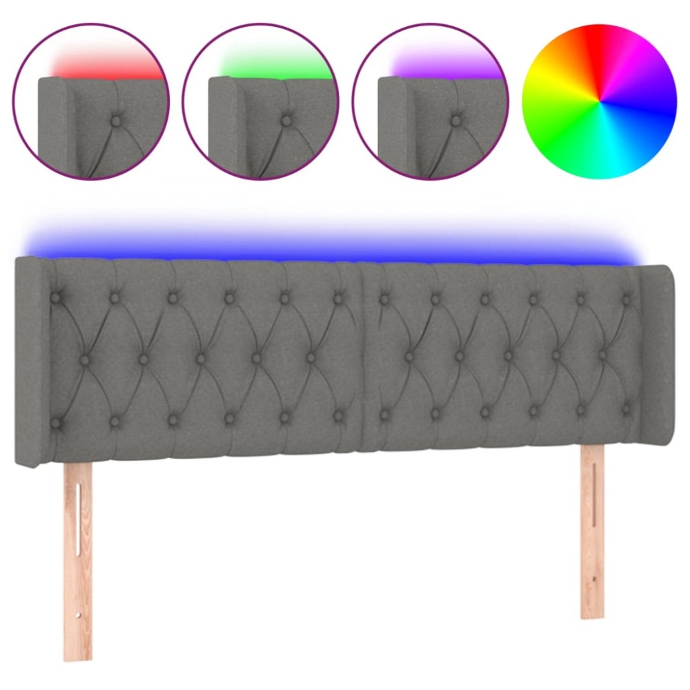 vidaXL Tăblie de pat cu LED, gri închis, 147x16x78/88 cm, textil