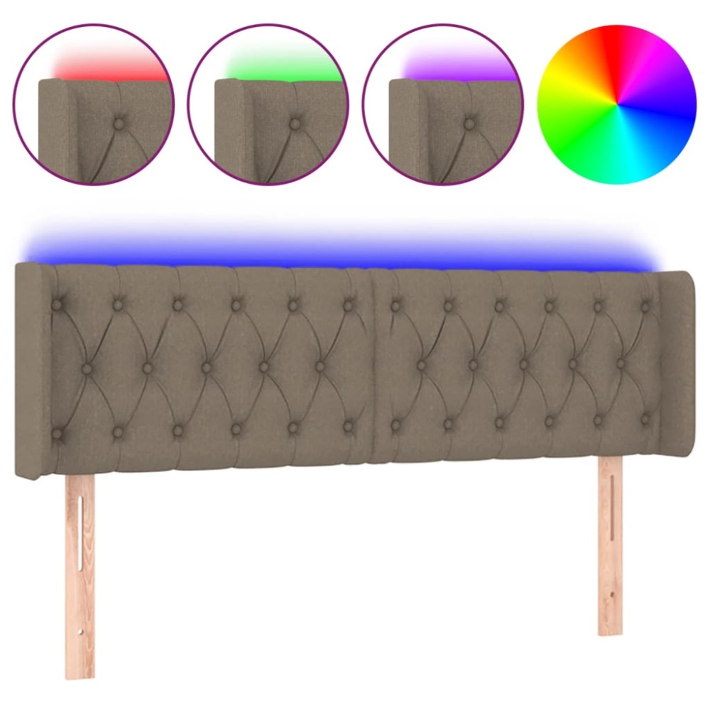vidaXL Tăblie de pat cu LED, gri taupe, 147x16x78/88 cm, textil