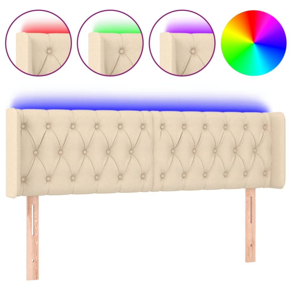 vidaXL Tăblie de pat cu LED, crem, 147x16x78/88 cm, textil