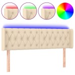 vidaXL Tăblie de pat cu LED, crem, 147x16x78/88 cm, textil