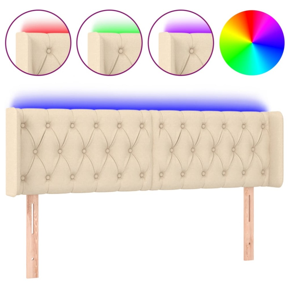 vidaXL Tăblie de pat cu LED, crem, 163x16x78/88 cm, textil