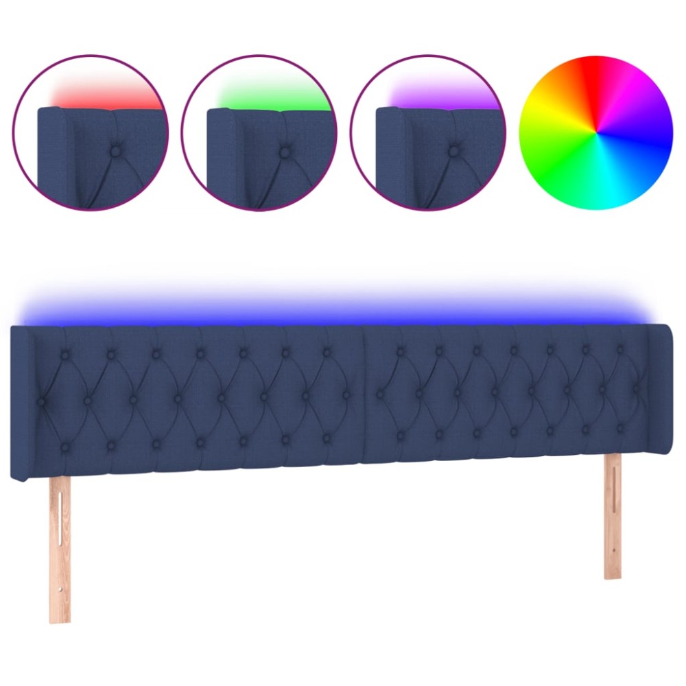 vidaXL Tăblie de pat cu LED, albastru, 183x16x78/88 cm, textil