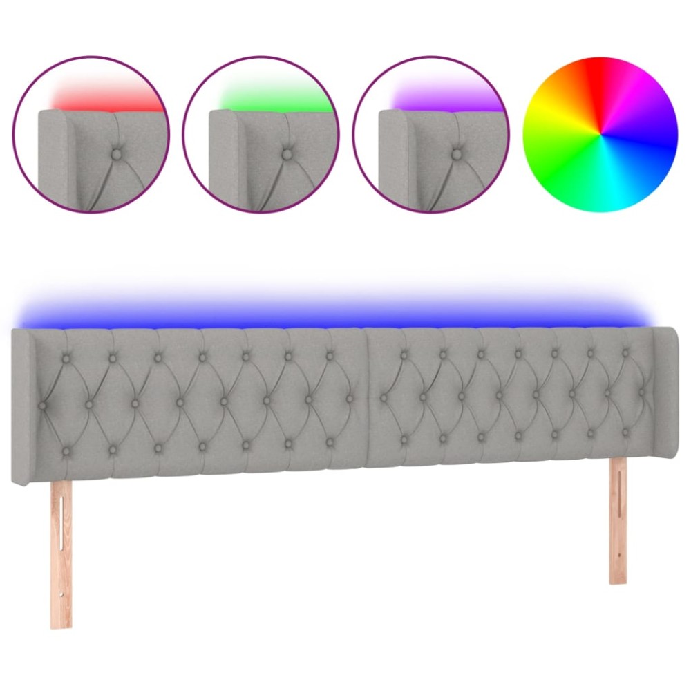 vidaXL Tăblie de pat cu LED, gri deschis, 203x16x78/88 cm, textil