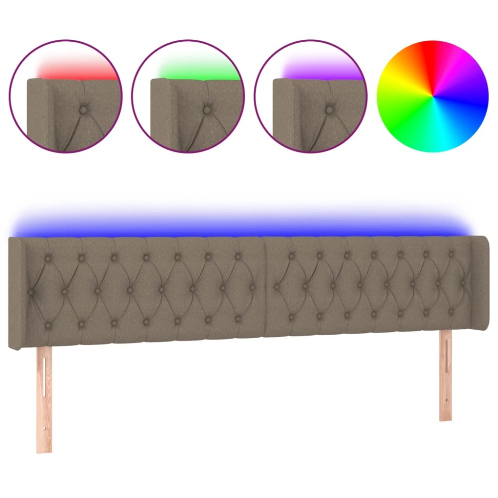 vidaXL Tăblie de pat cu LED, gri taupe, 203x16x78/88 cm, textil