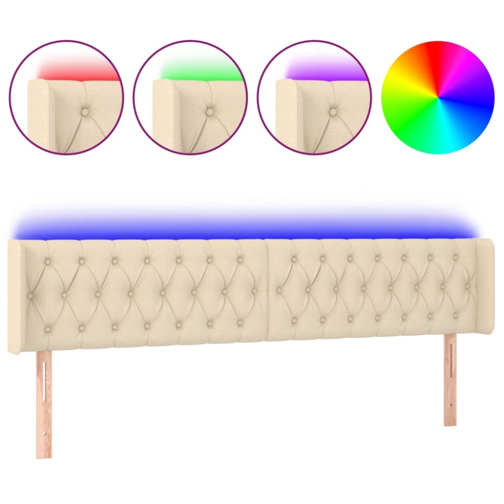 vidaXL Tăblie de pat cu LED, crem, 203x16x78/88 cm, textil