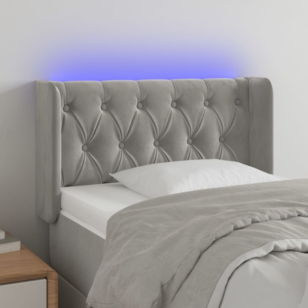 vidaXL Tăblie de pat cu LED, gri deschis, 83x16x78/88 cm, catifea