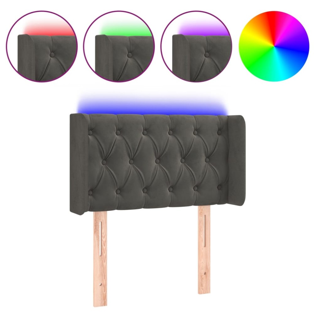 vidaXL Tăblie de pat cu LED, gri închis, 83x16x78/88 cm, catifea