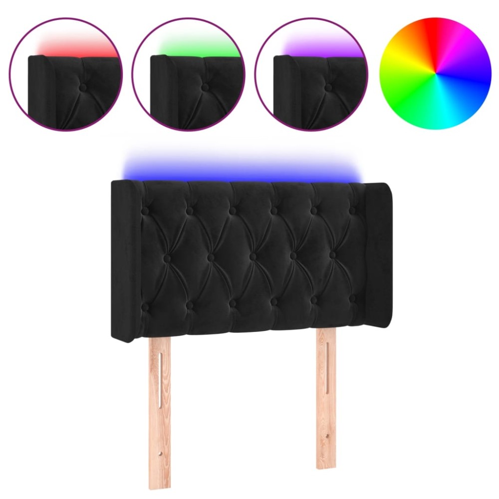 vidaXL Tăblie de pat cu LED, negru, 83x16x78/88 cm, catifea