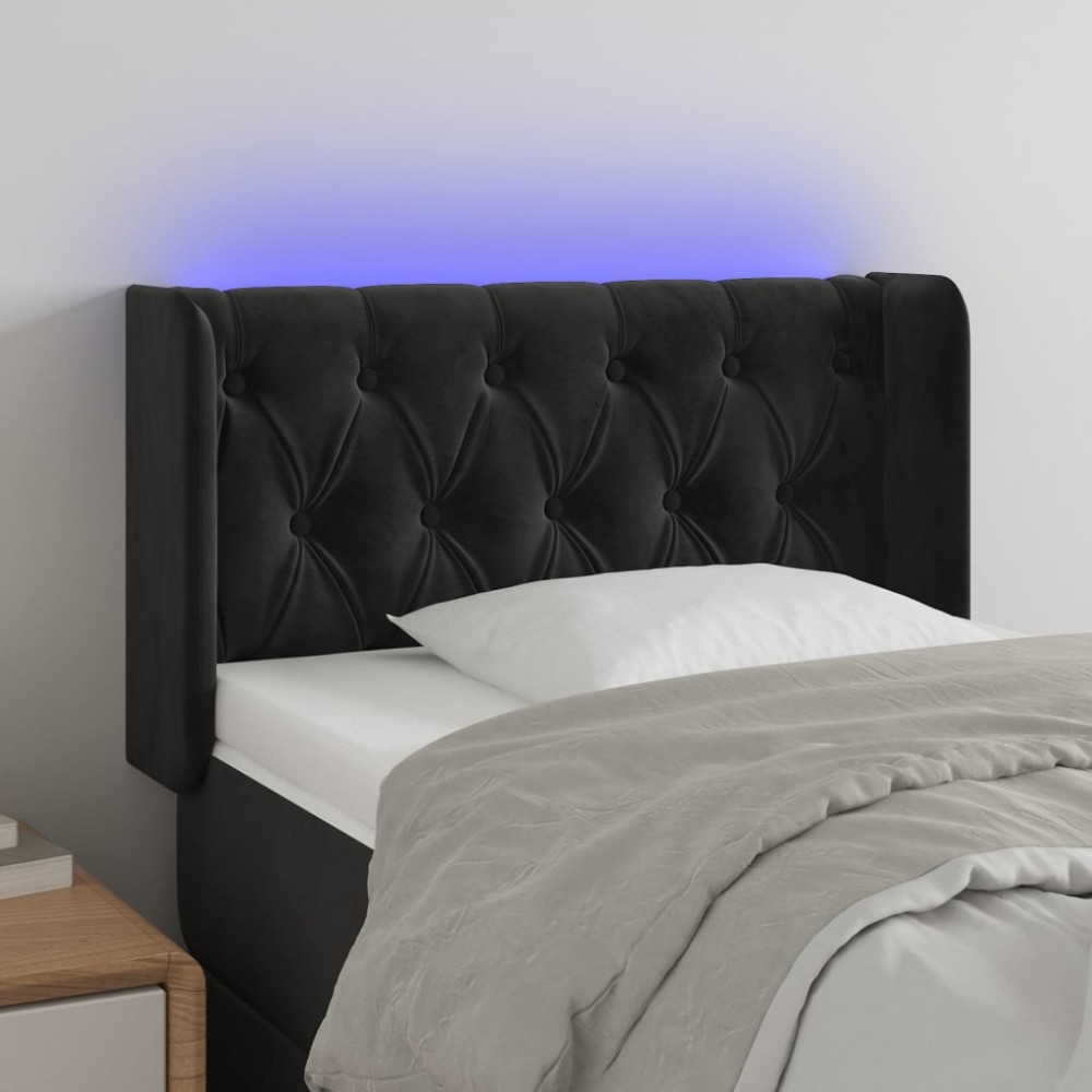 vidaXL Tăblie de pat cu LED, negru, 83x16x78/88 cm, catifea