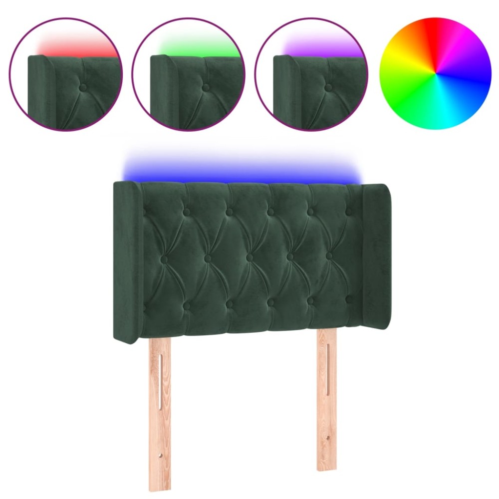 vidaXL Tăblie de pat cu LED, verde închis, 83x16x78/88 cm, catifea