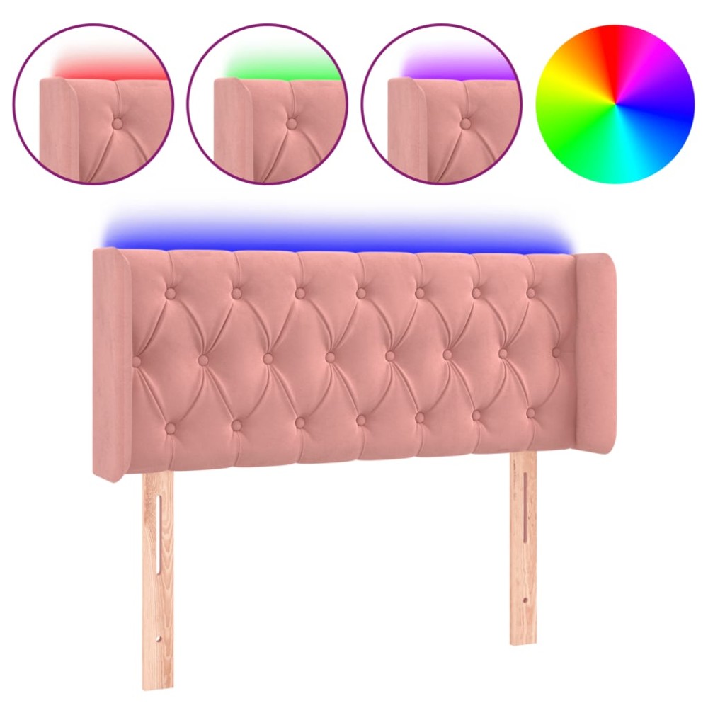 vidaXL Tăblie de pat cu LED, roz, 93x16x78/88 cm, catifea