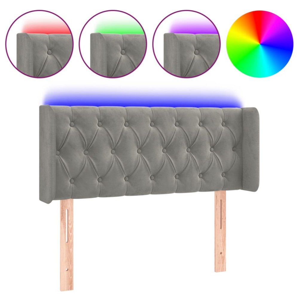 vidaXL Tăblie de pat cu LED, gri deschis, 103x16x78/88 cm, catifea