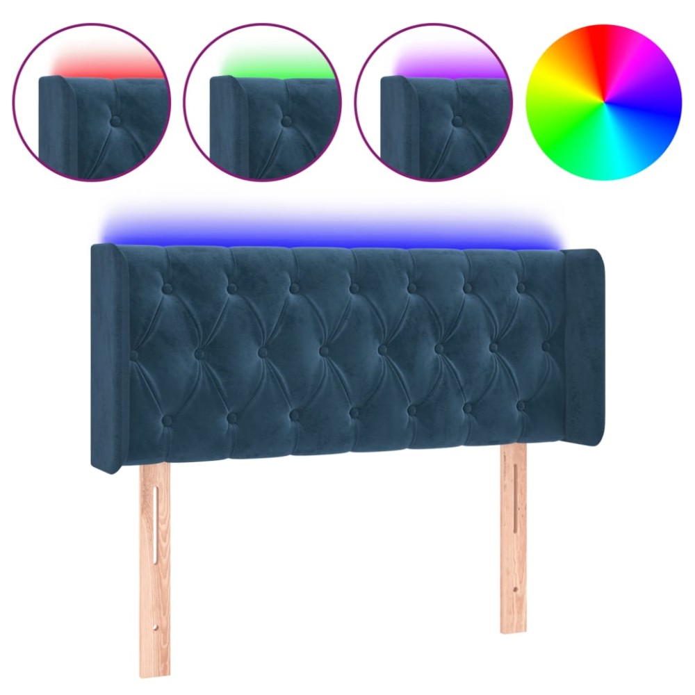 vidaXL Tăblie de pat cu LED, albastru închis, 103x16x78/88 cm, catifea