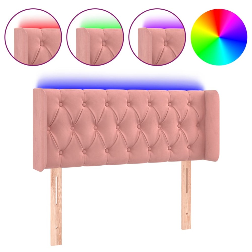 vidaXL Tăblie de pat cu LED, roz, 103x16x78/88 cm, catifea