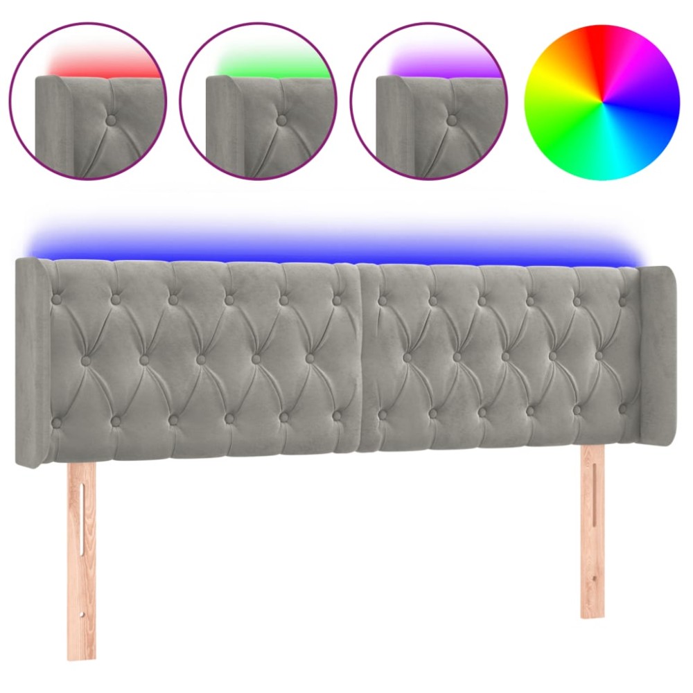 vidaXL Tăblie de pat cu LED, gri deschis, 147x16x78/88 cm, catifea