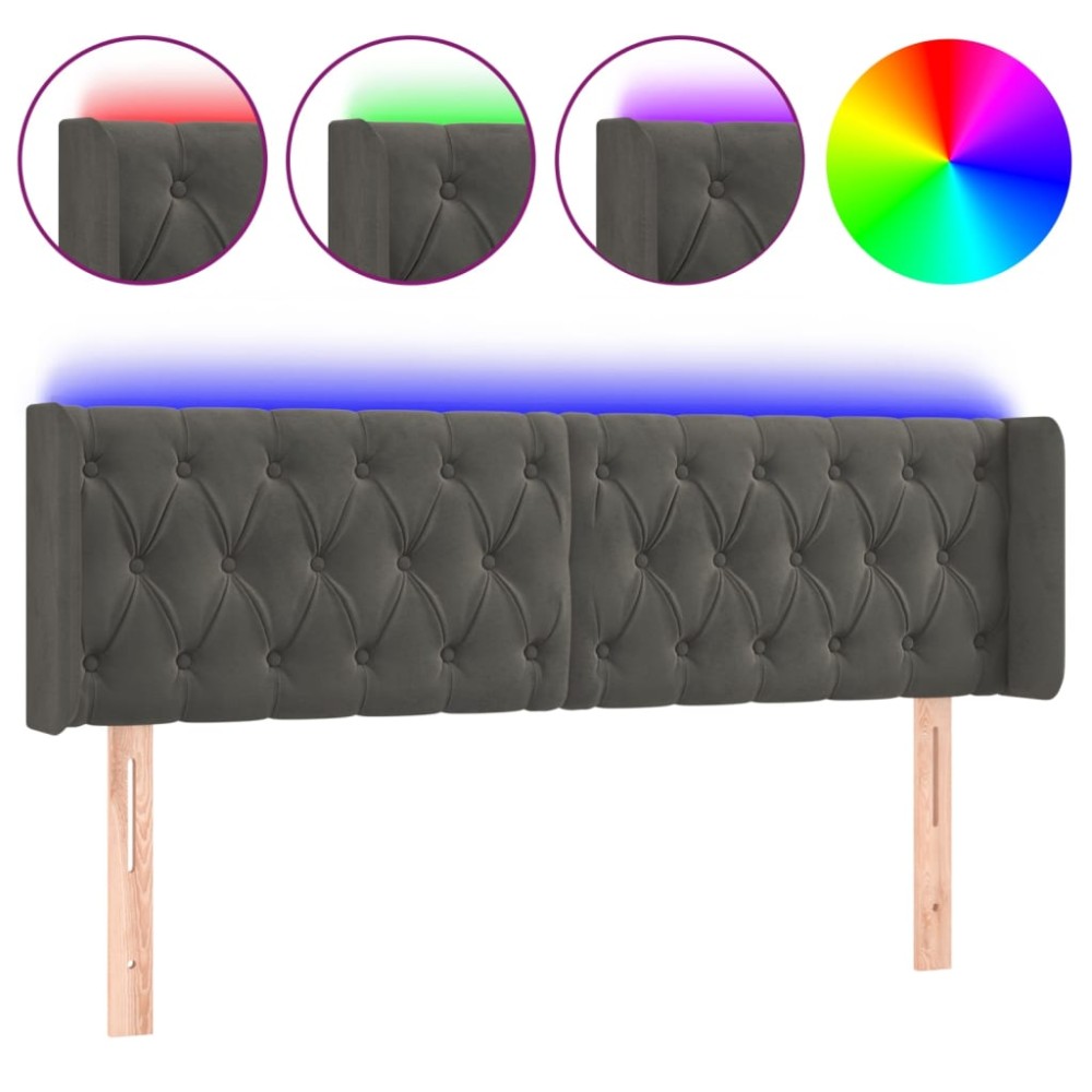 vidaXL Tăblie de pat cu LED, gri închis, 147x16x78/88 cm, catifea