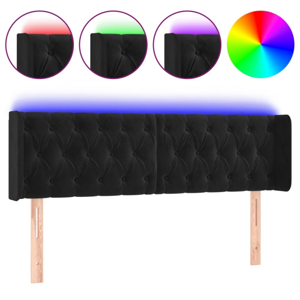 vidaXL Tăblie de pat cu LED, negru, 147x16x78/88 cm, catifea