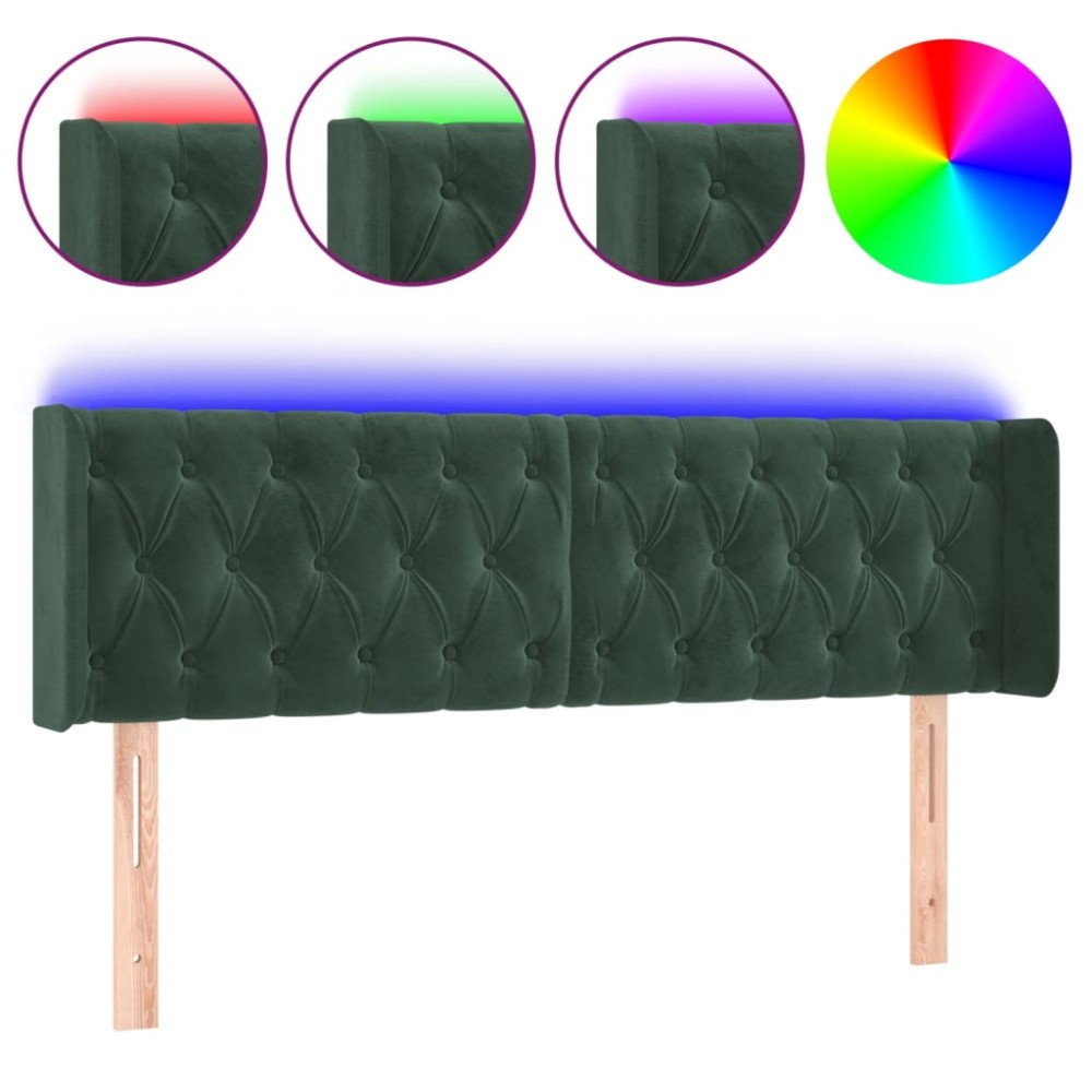 vidaXL Tăblie de pat cu LED, verde închis, 147x16x78/88 cm, catifea