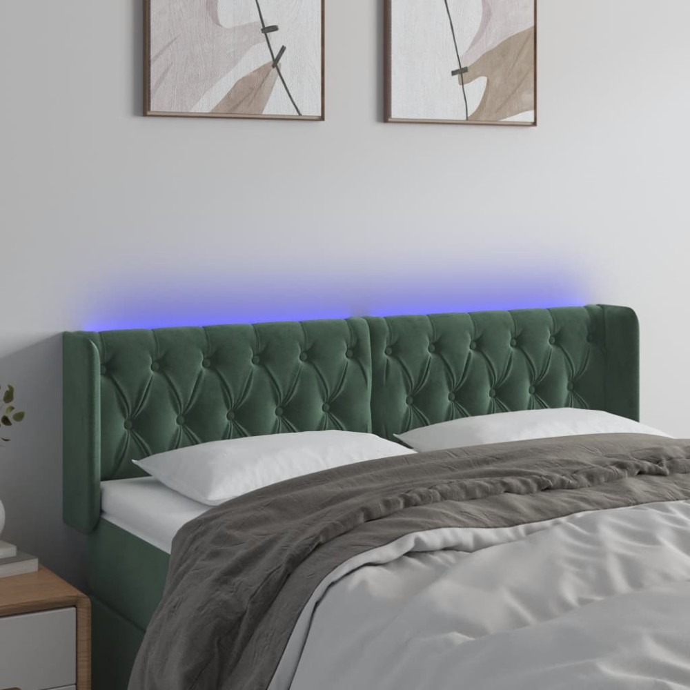 vidaXL Tăblie de pat cu LED, verde închis, 147x16x78/88 cm, catifea