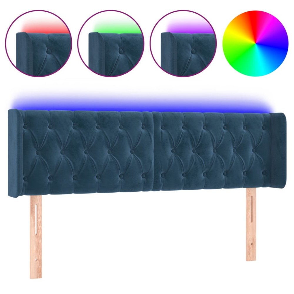 vidaXL Tăblie de pat cu LED, albastru închis, 147x16x78/88 cm, catifea