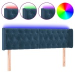 vidaXL Tăblie de pat cu LED, albastru închis, 147x16x78/88 cm, catifea