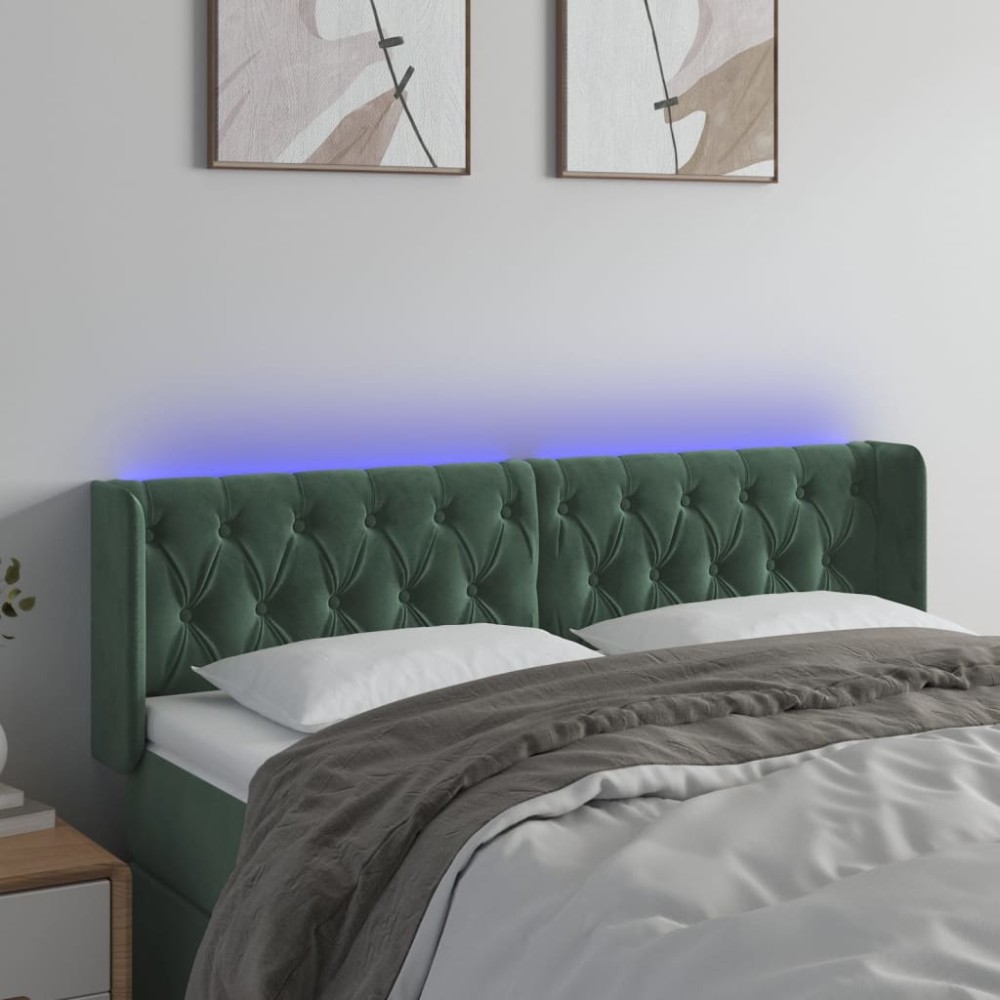 vidaXL Tăblie de pat cu LED, verde închis, 163x16x78/88 cm, catifea