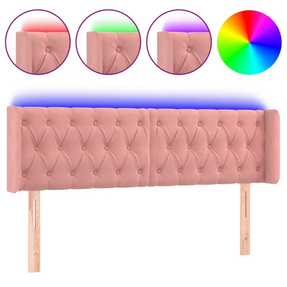 vidaXL Tăblie de pat cu LED, roz, 163x16x78/88 cm, catifea