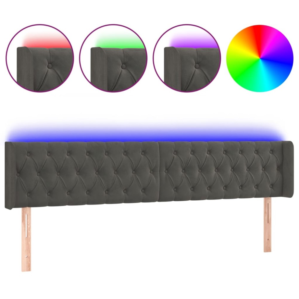 vidaXL Tăblie de pat cu LED gri închis 183x16x78/88 cm catifea