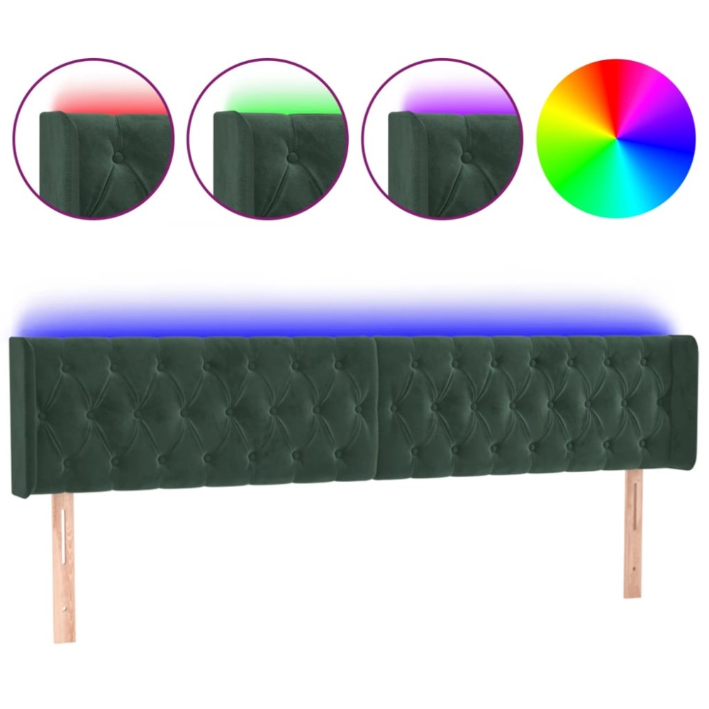 vidaXL Tăblie de pat cu LED, verde închis, 183x16x78/88 cm, catifea