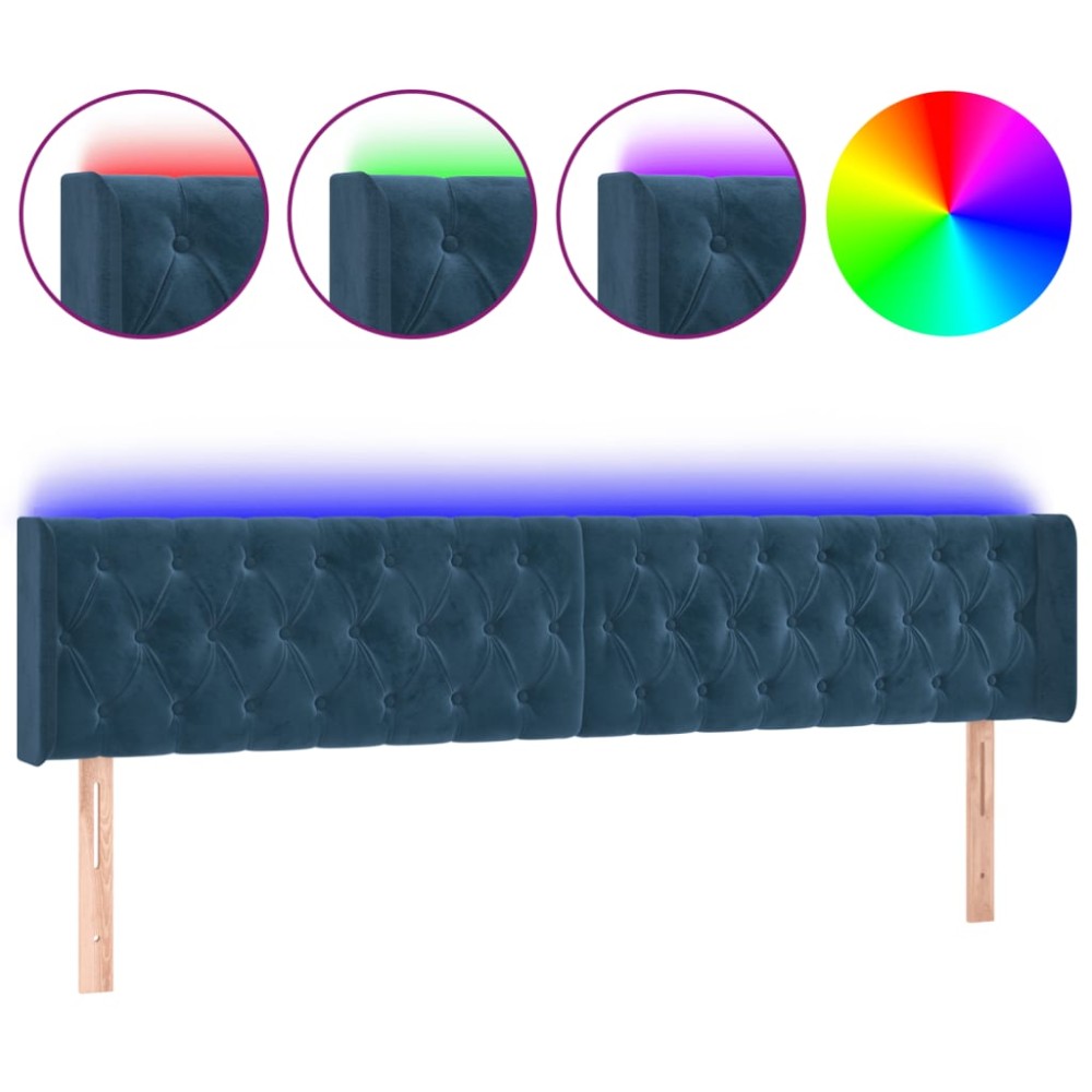 vidaXL Tăblie de pat cu LED, albastru închis, 203x16x78/88 cm, catifea