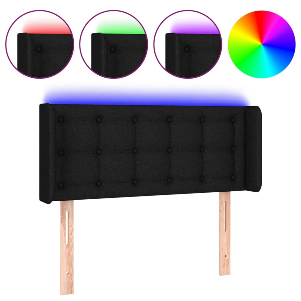 vidaXL Tăblie de pat cu LED, negru, 93x16x78/88 cm, textil