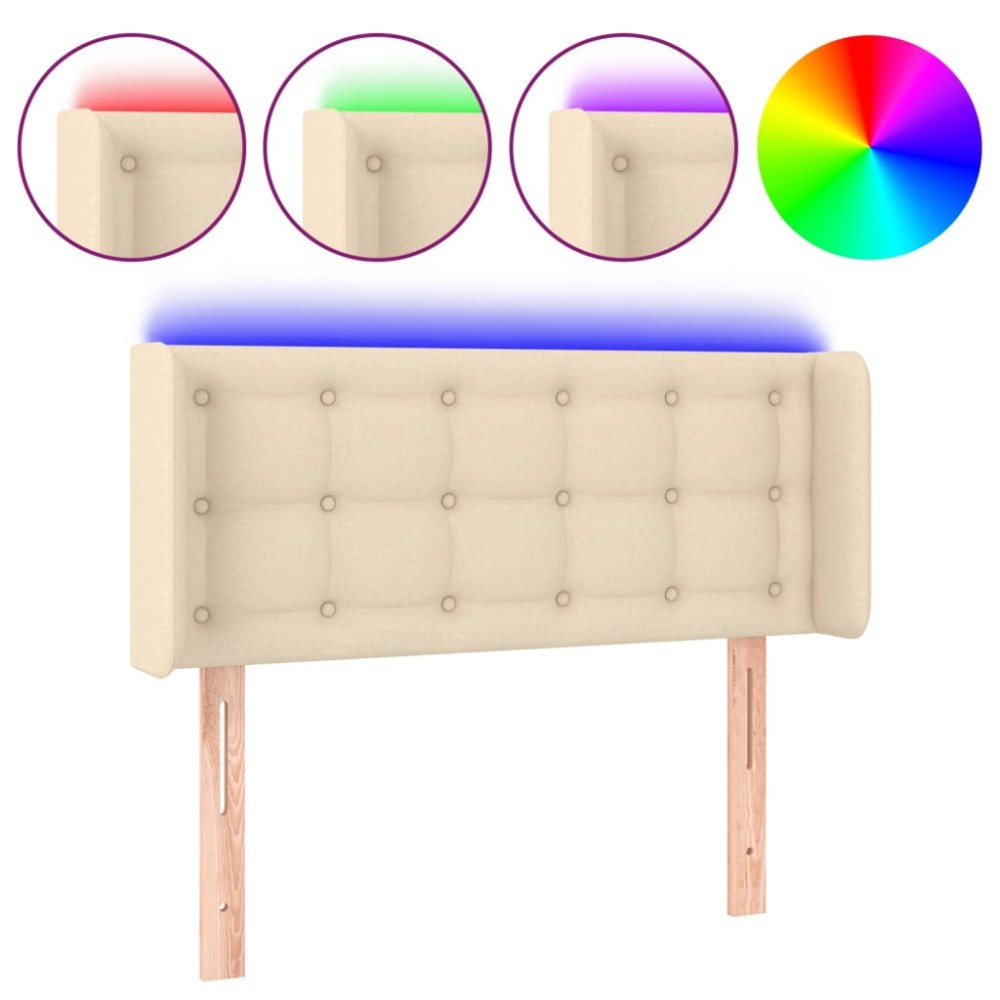 vidaXL Tăblie de pat cu LED, crem, 93x16x78/88 cm, textil