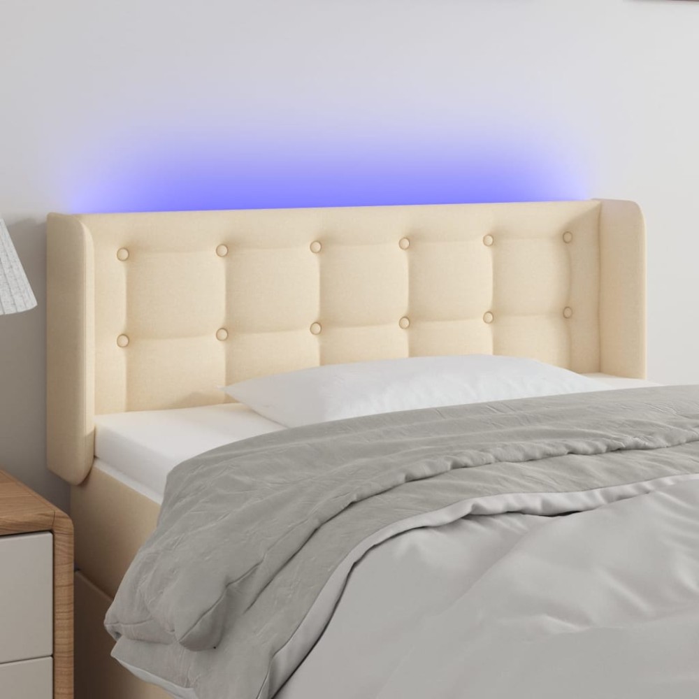 vidaXL Tăblie de pat cu LED, crem, 93x16x78/88 cm, textil