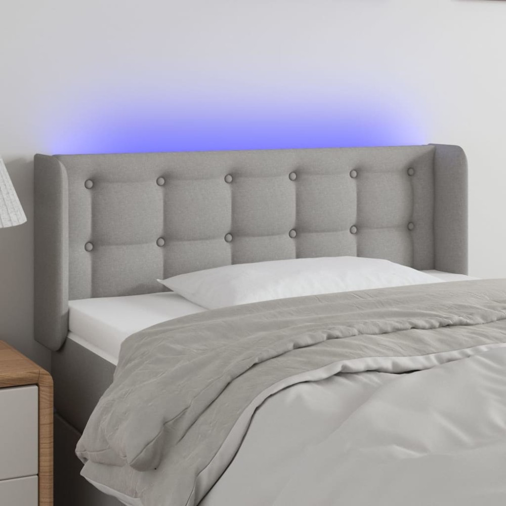 vidaXL Tăblie de pat cu LED, gri deschis, 103x16x78/88 cm, textil