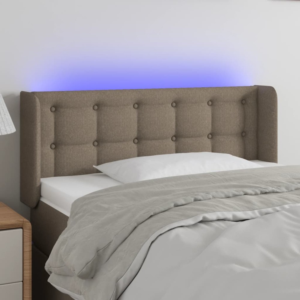 vidaXL Tăblie de pat cu LED, gri taupe, 103x16x78/88 cm, textil